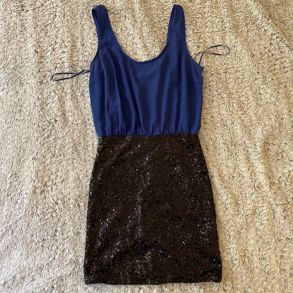 Blue and black sequin mini dress size small